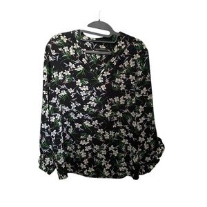 BANANA REPUBLIC  Flower Black Blouse.